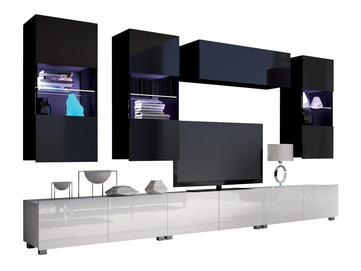 Svetainės komplektas Tivdalu 121 (Balta + Blizgi balta + Juoda + Blizgi juoda)