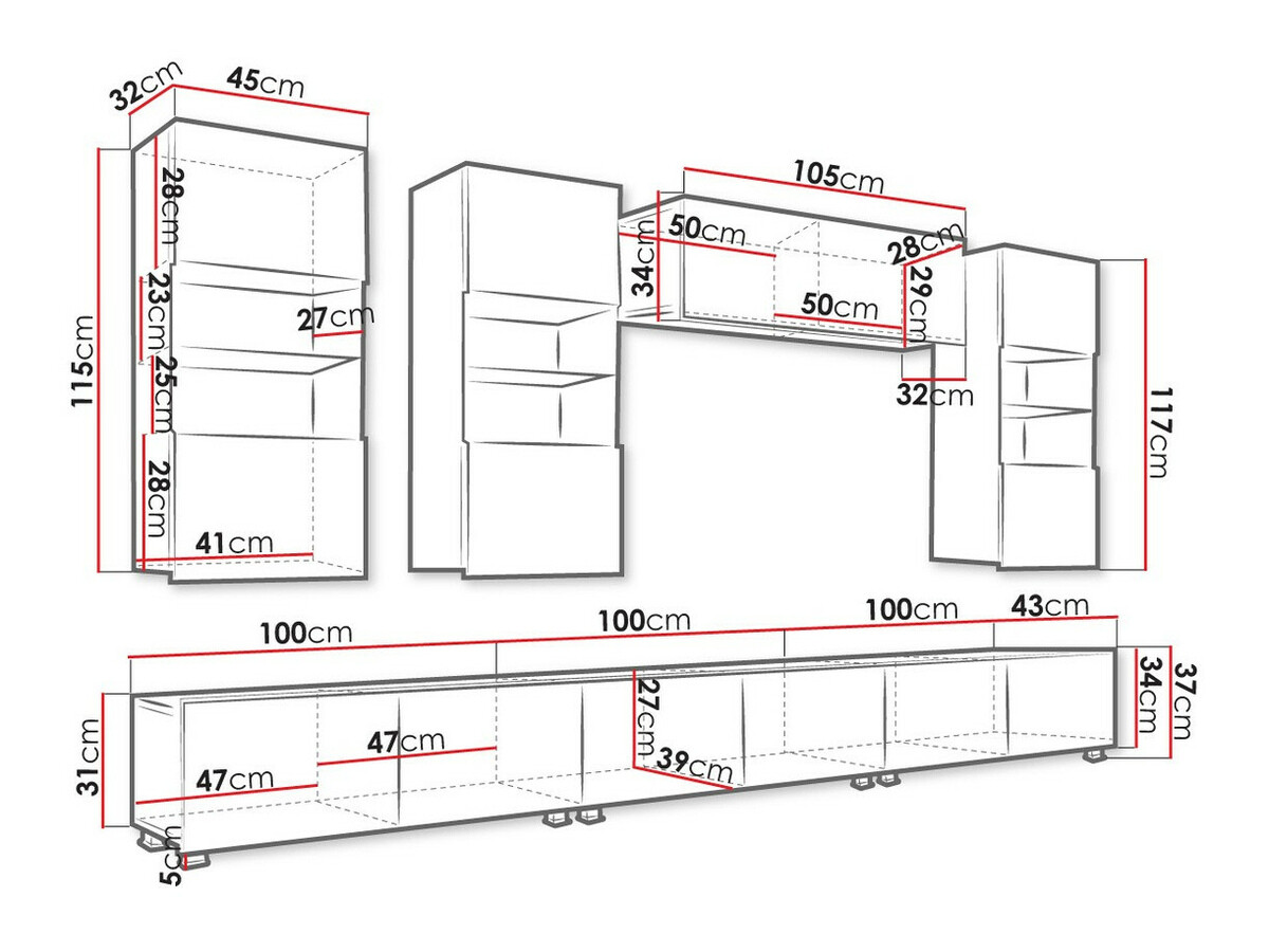 Svetainės komplektas Tivdalu 121 (Balta + Blizgi balta + Juoda + Blizgi juoda)