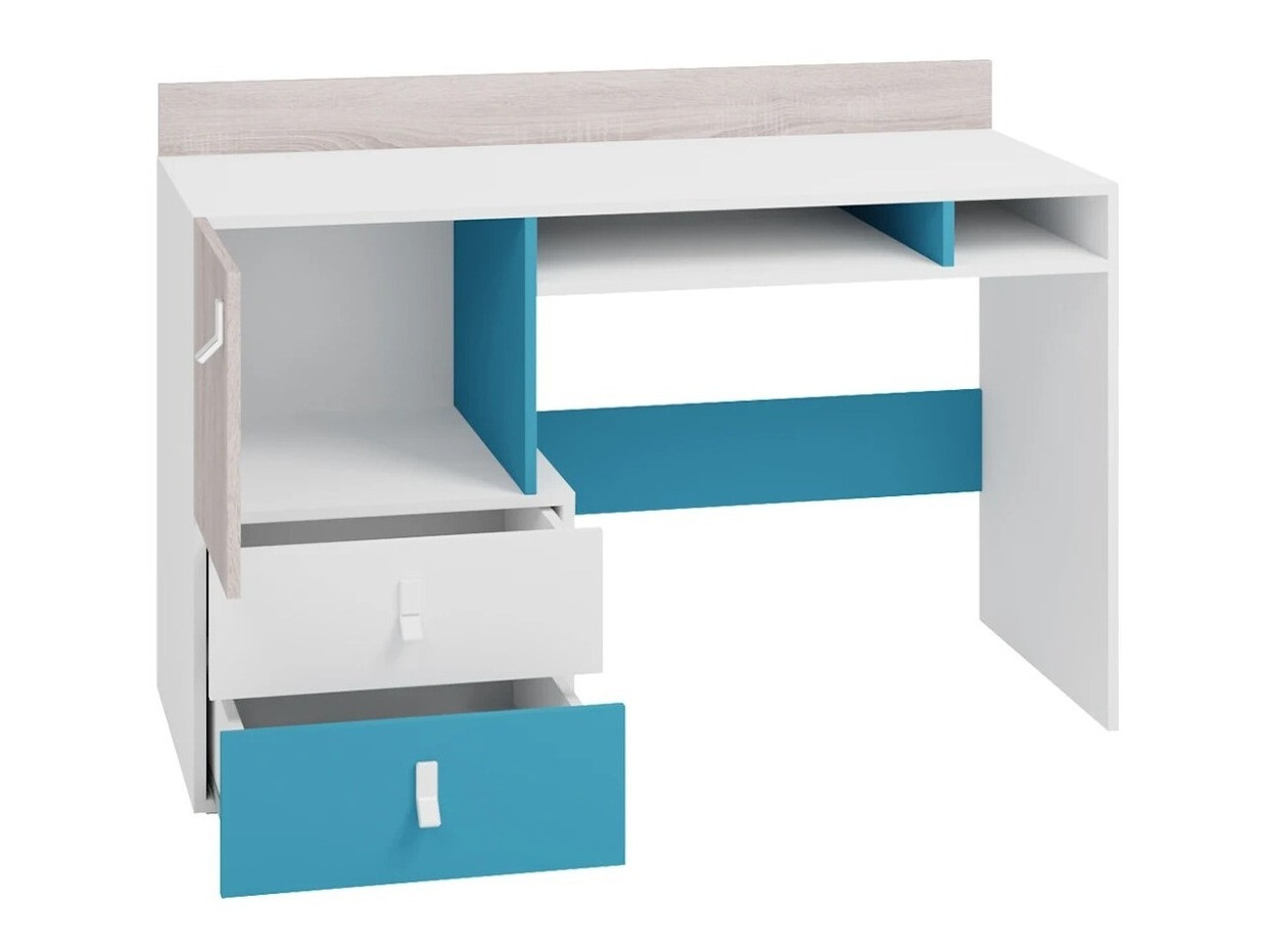 Darbo stalas Camteso 107 (Balta + Ąžuolas + Turkis)