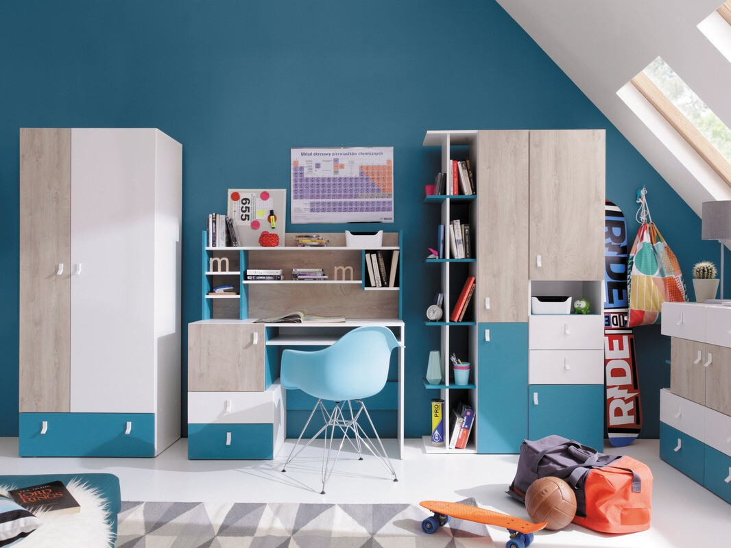 Darbo stalas Camteso 107 (Balta + Ąžuolas + Turkis)