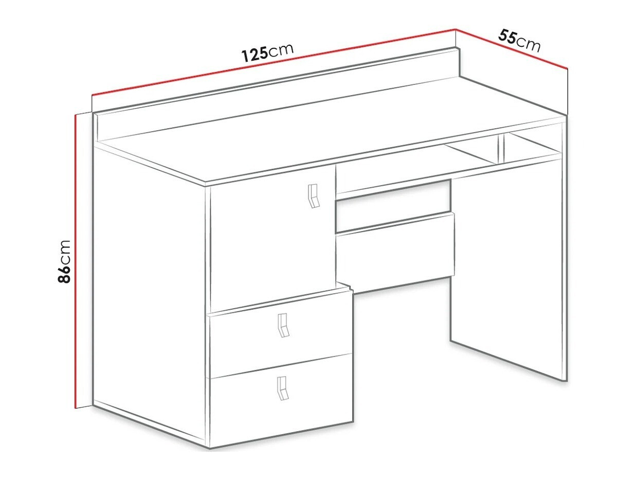 Darbo stalas Camteso 107 (Balta + Ąžuolas + Turkis)