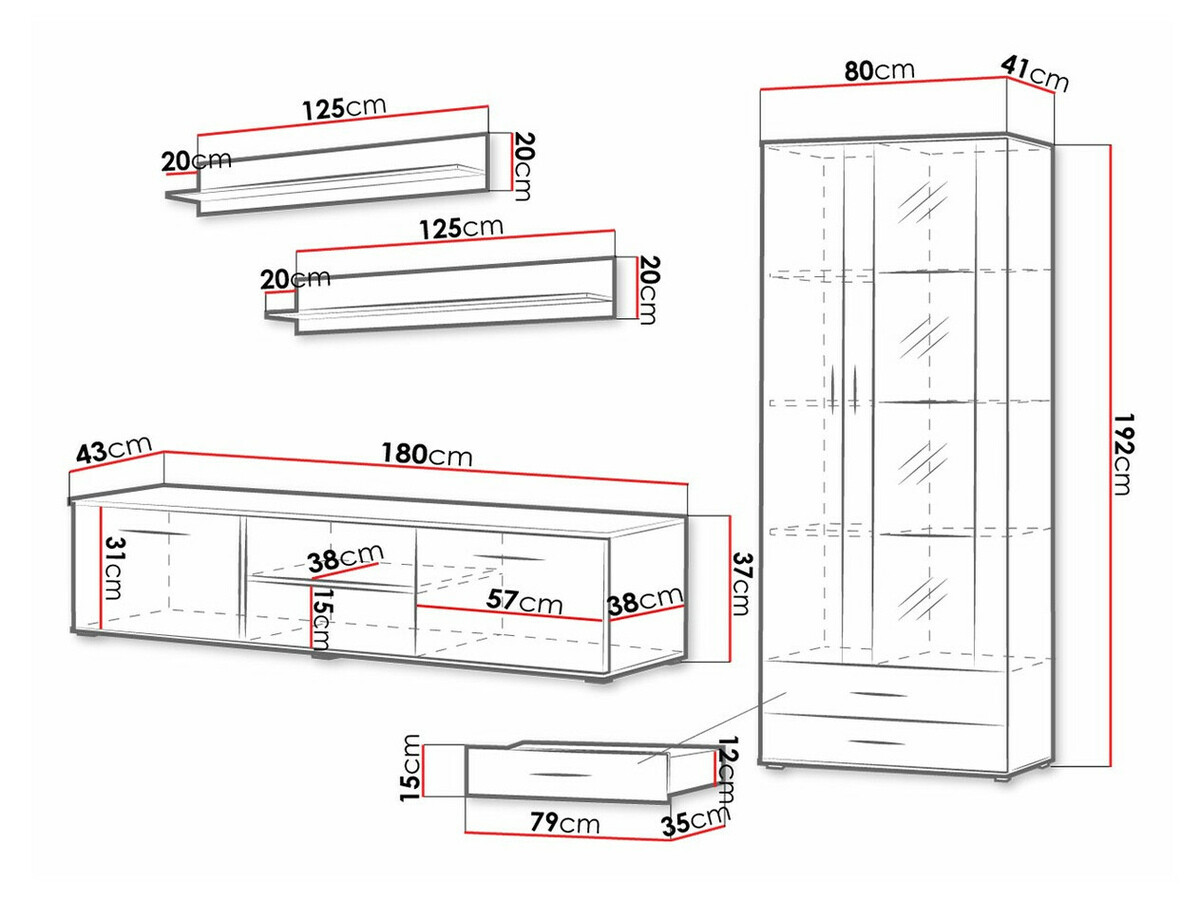 Svetainės komplektas Tornola 115 (Balta + Blizgi balta)