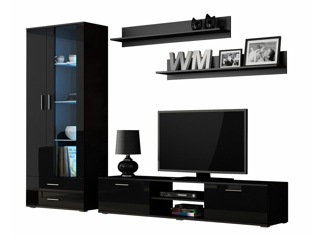 Svetainės komplektas Tornola 115 (Juoda + Blizgi juoda)