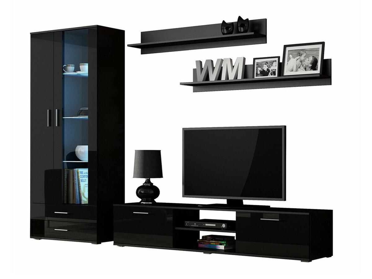 Svetainės komplektas Tornola 115 (Juoda + Blizgi juoda)