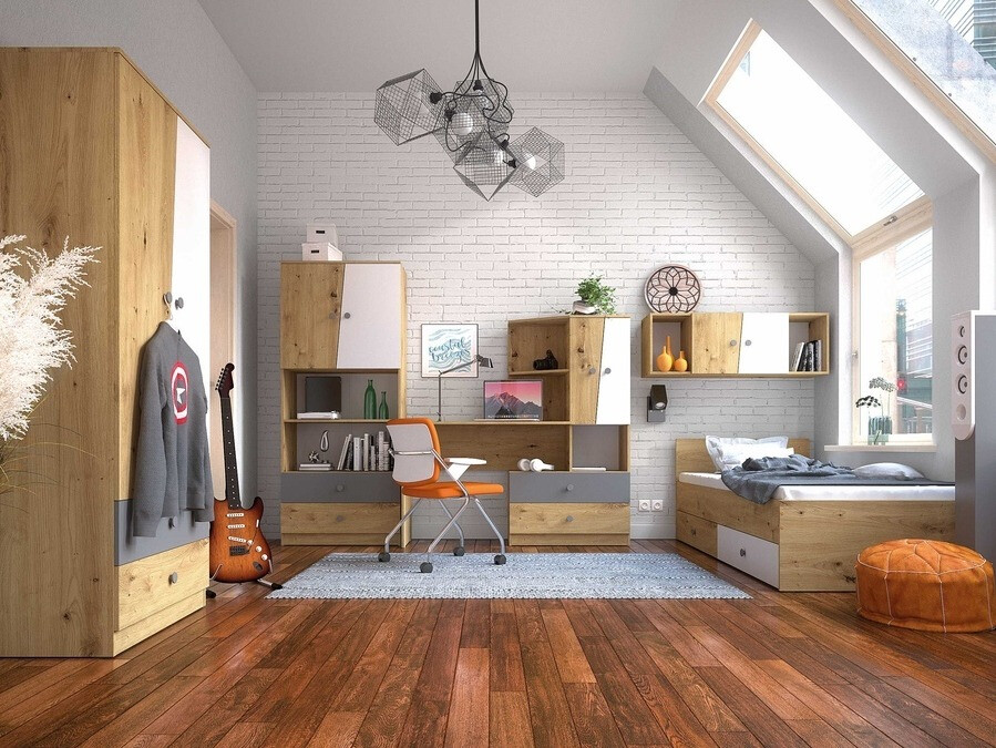 Lova Mirelbu 112 (Artisan ąžuolas + Blizgi balta)