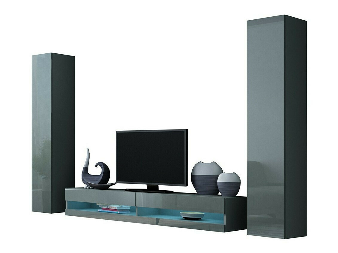 Svetainės komplektas Venenou 113 (Pilka + Blizgus pilkas)