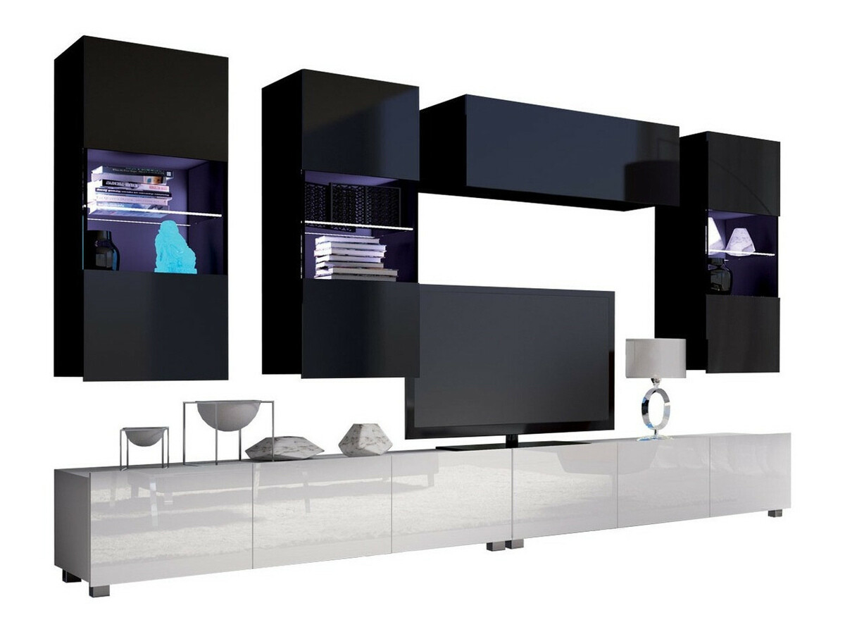 Svetainės komplektas Remus V (Balta + Blizgi balta + Juoda + Blizgi juoda)