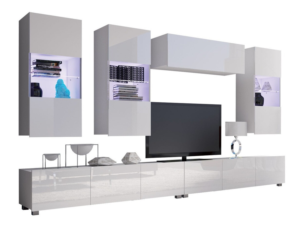 Svetainės komplektas Remus V (Balta + Blizgi balta)