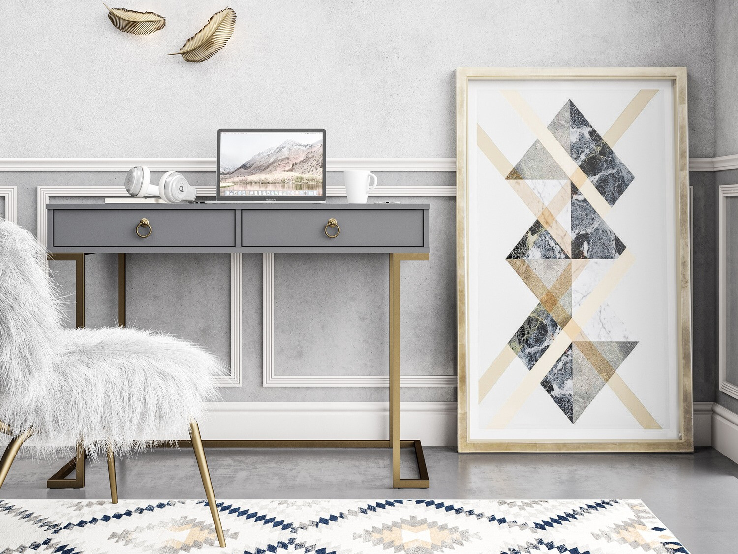 Darbo stalas CosmoLiving by Cosmopolitan Fersale 100 (Grafitas + Auksinė)