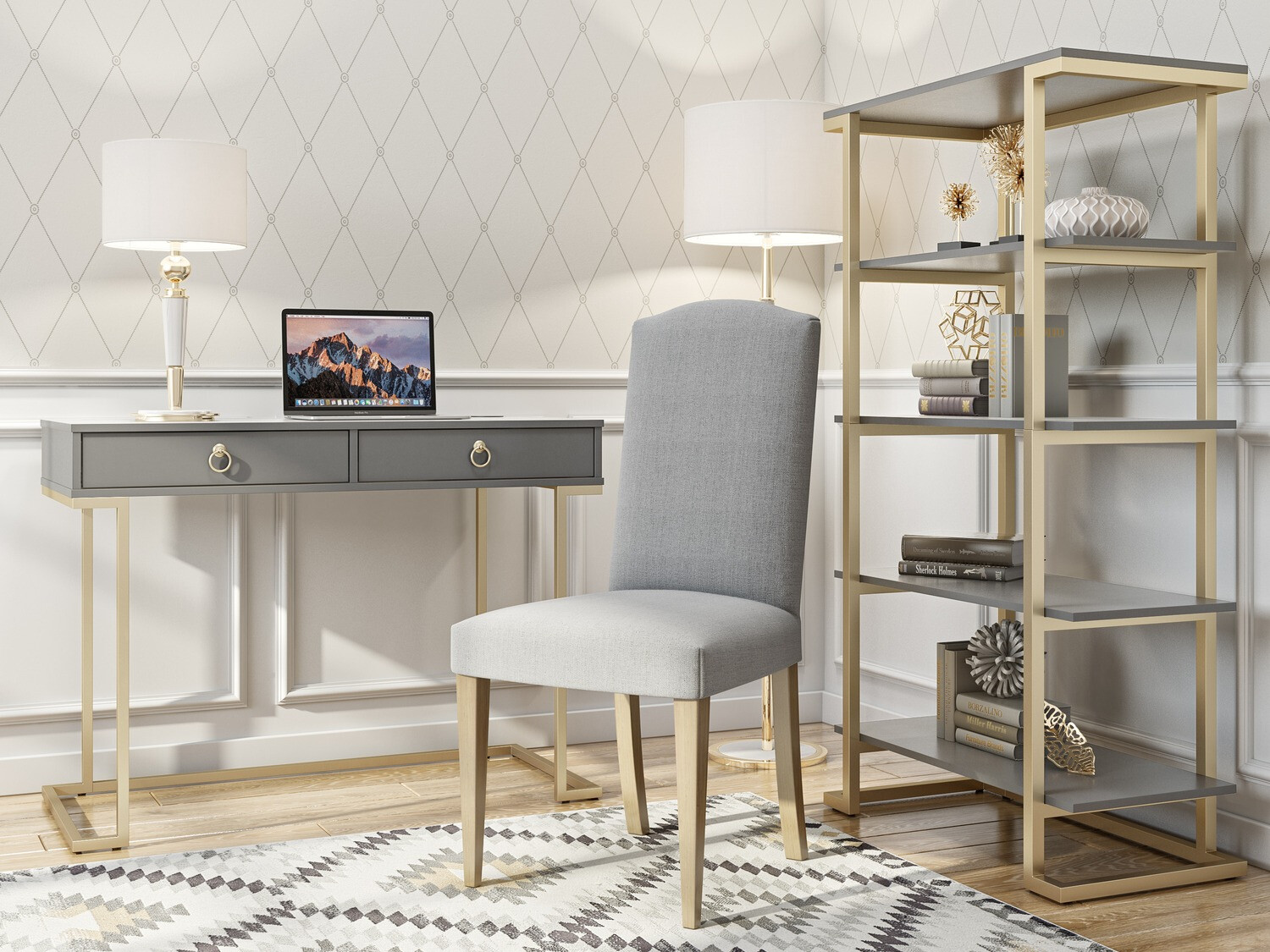 Darbo stalas CosmoLiving by Cosmopolitan Fersale 100 (Grafitas + Auksinė)