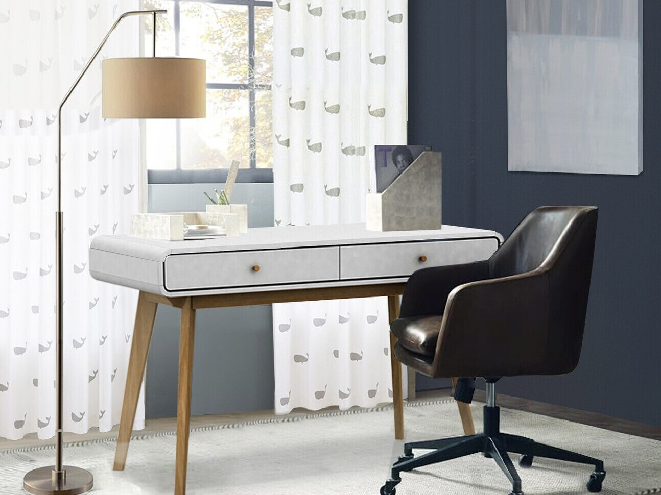 Darbo stalas Elbtena 108 (Balta + Ąžuolas)