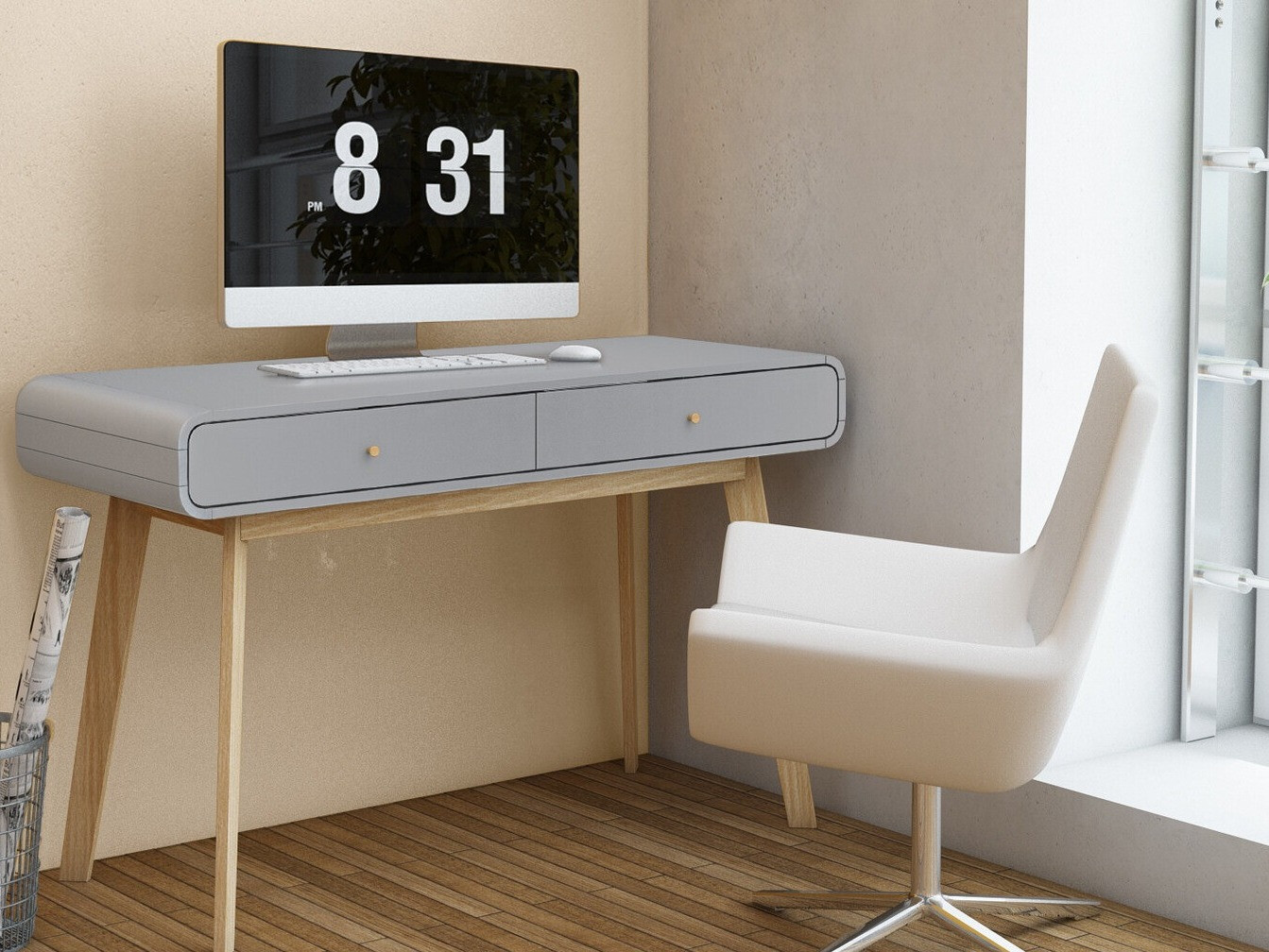 Darbo stalas Elbtena 108 (Pilka + Ąžuolas)