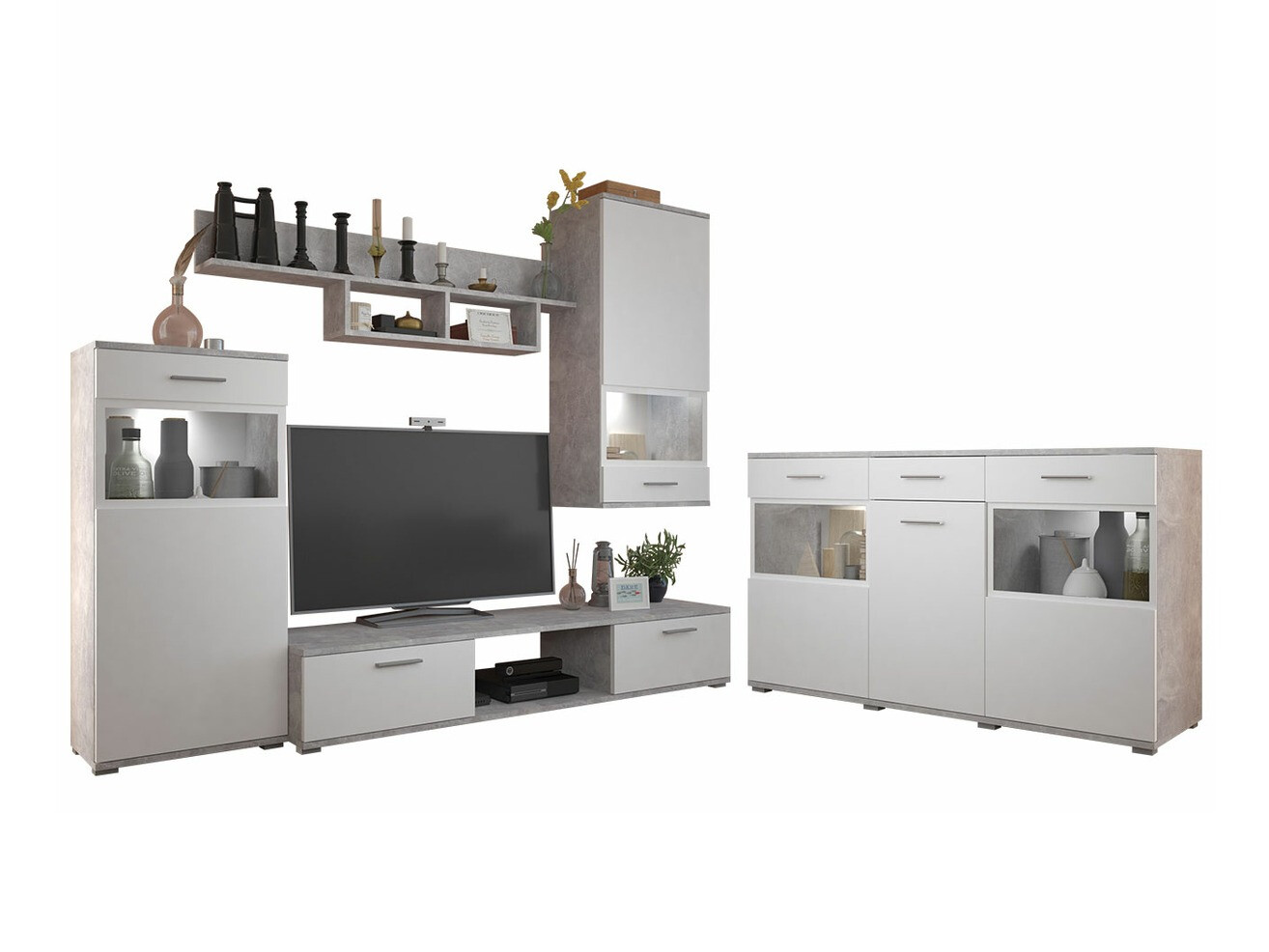 Svetainės komplektas Tucson 111 (Betonas + Balta)