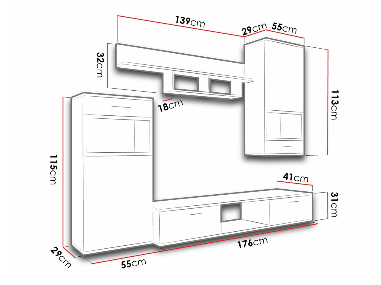 Svetainės komplektas Tucson 111 (Betonas + Balta)