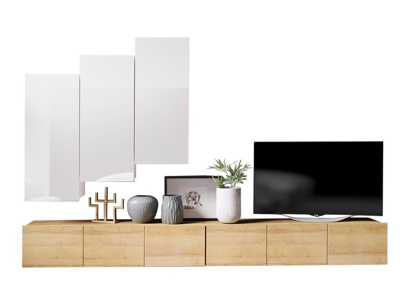 Svetainės komplektas Remus XX (Auksinis ąžuolas + Balta)