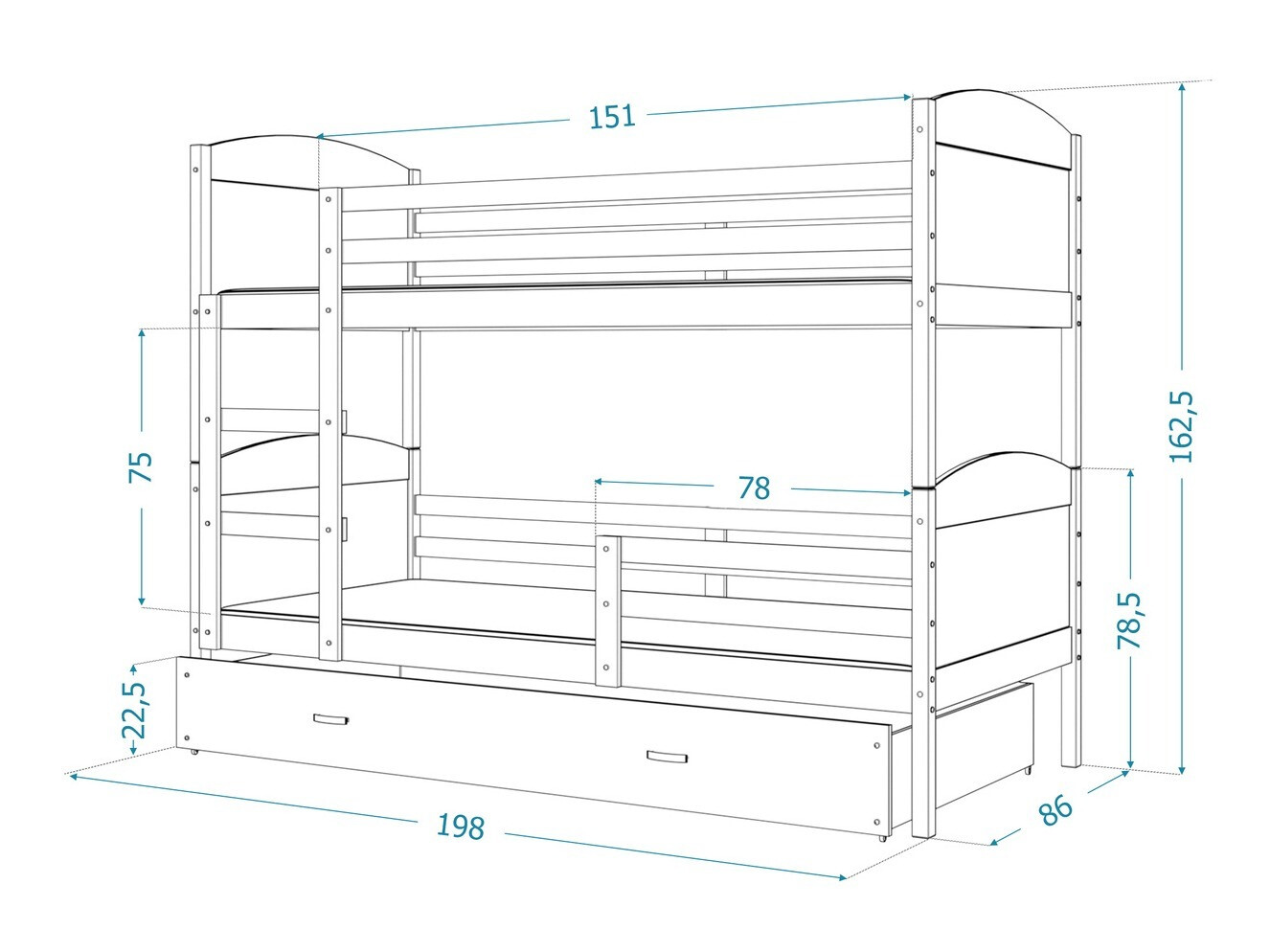 Dviaukštė lova Aurora 102 (Balta)