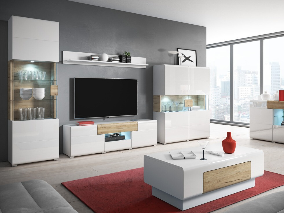 Žurnalinis staliukas Torsone 111 (Balta + Blizgi balta + San Remo ąžuolas)