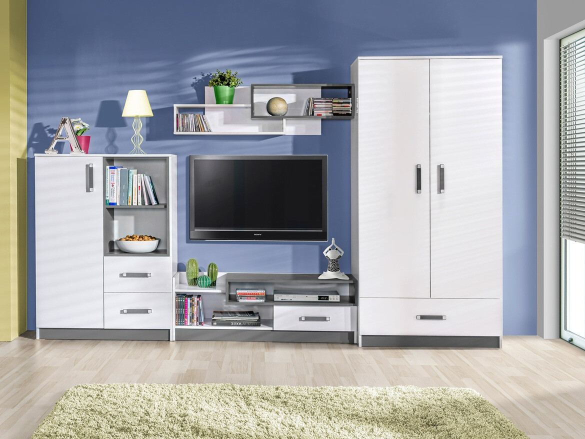 Svetainės komplektas Lorlare 101 (Balta + Pilka)