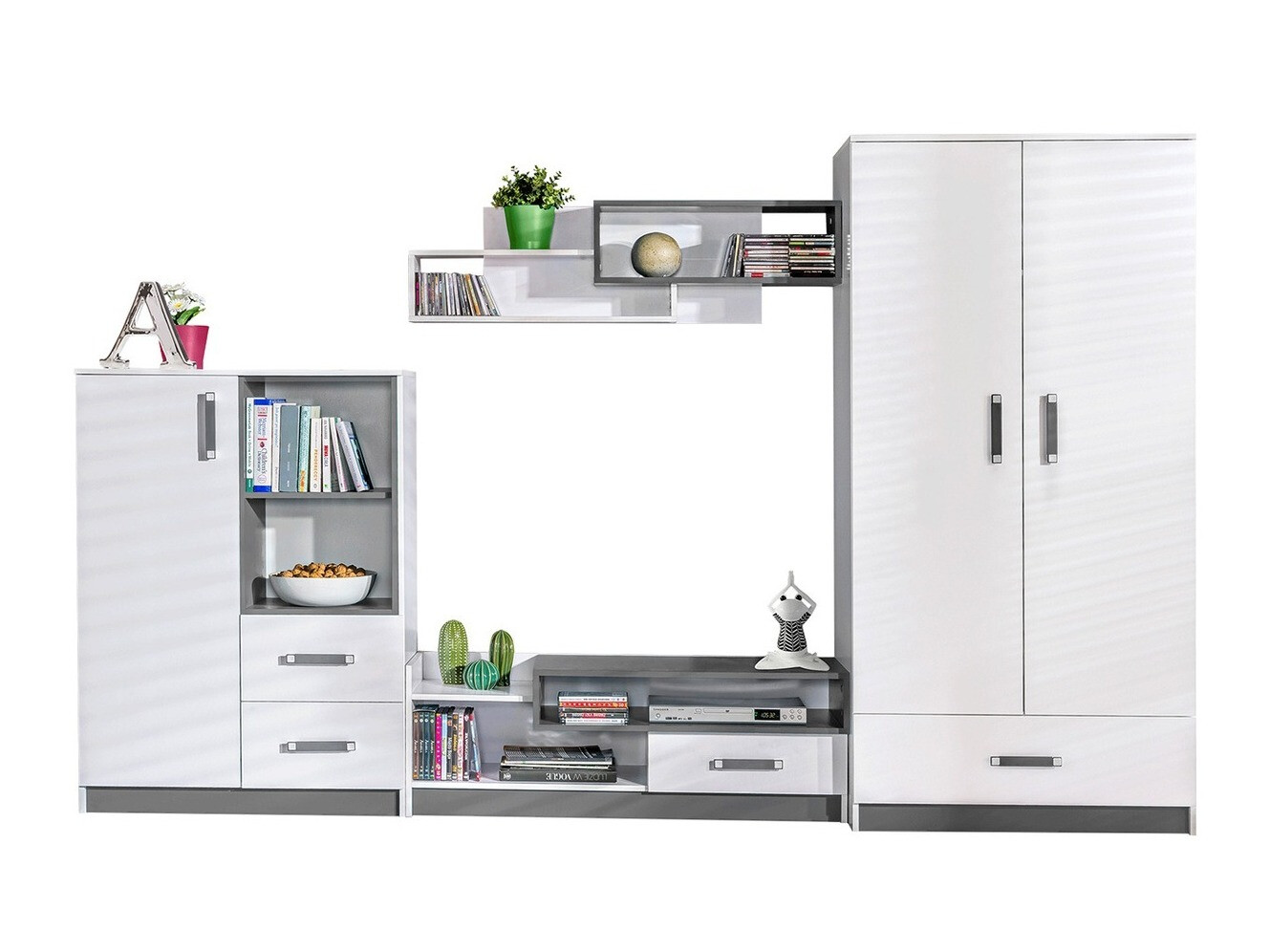 Svetainės komplektas Lorlare 101 (Balta + Pilka)