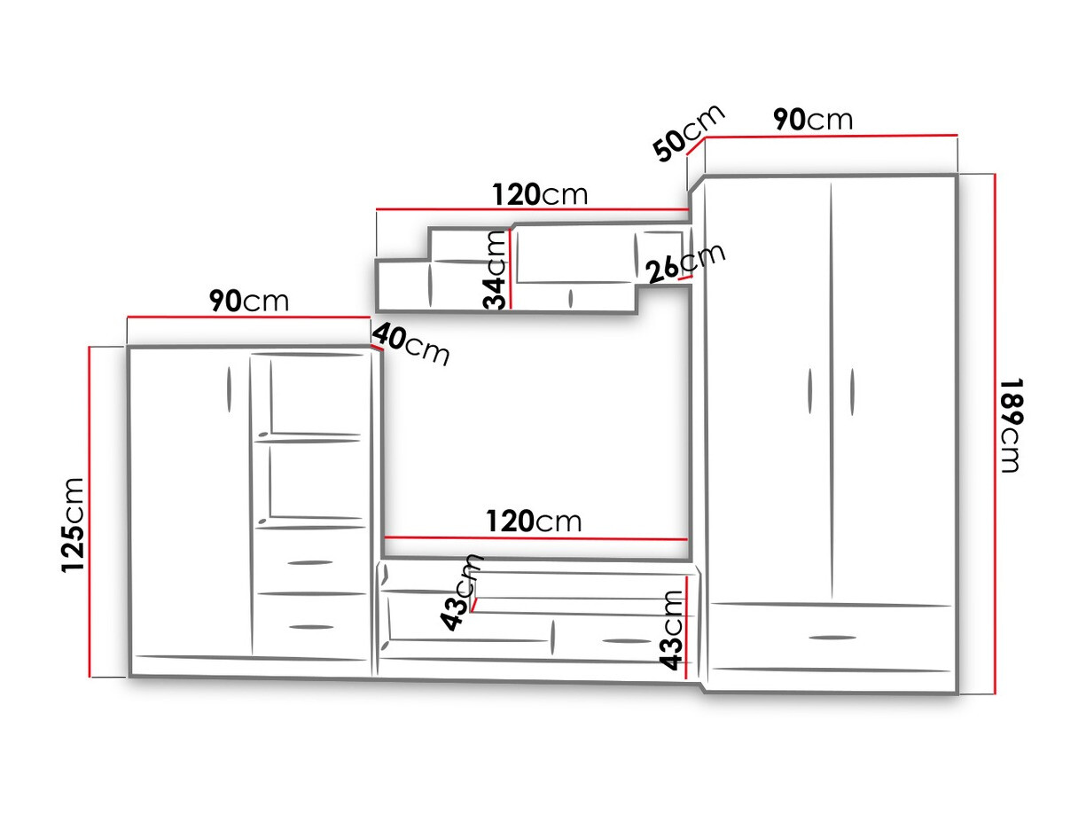 Svetainės komplektas Lorlare 101 (Balta + Pilka)