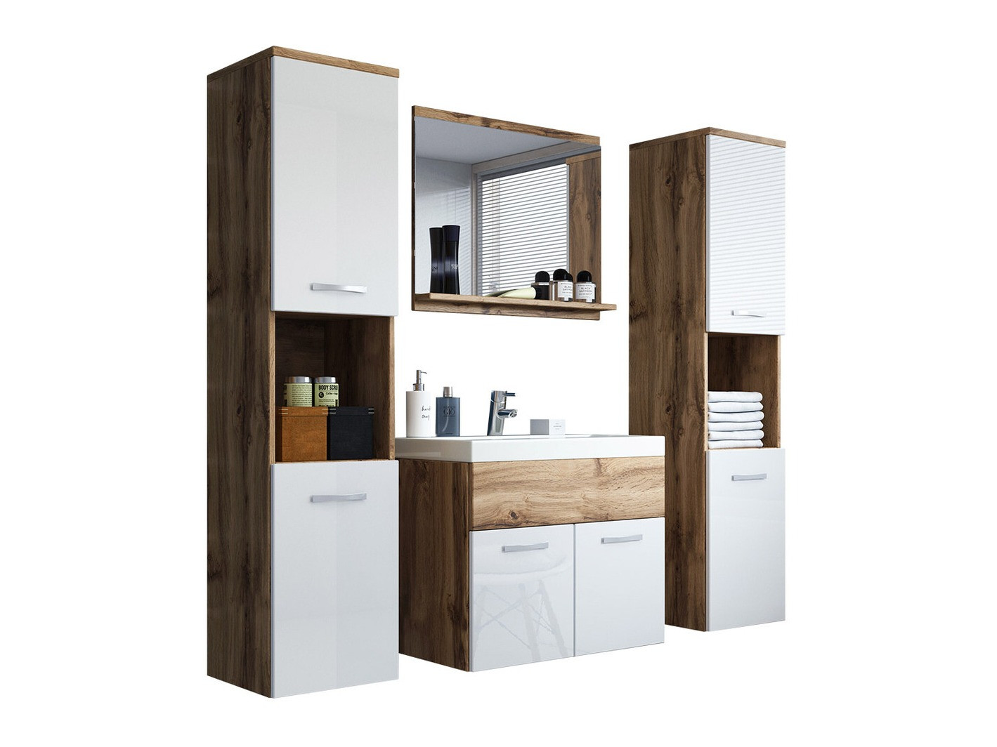 Vonios komplektas Sarasota 123 (Votan ąžuolas + Blizgi balta)