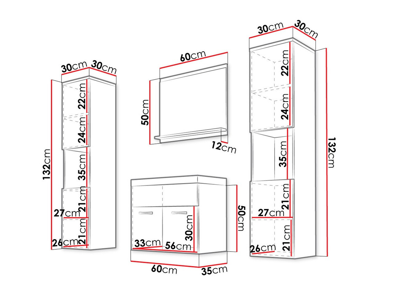 Vonios komplektas Sarasota 123 (Votan ąžuolas + Blizgi balta)