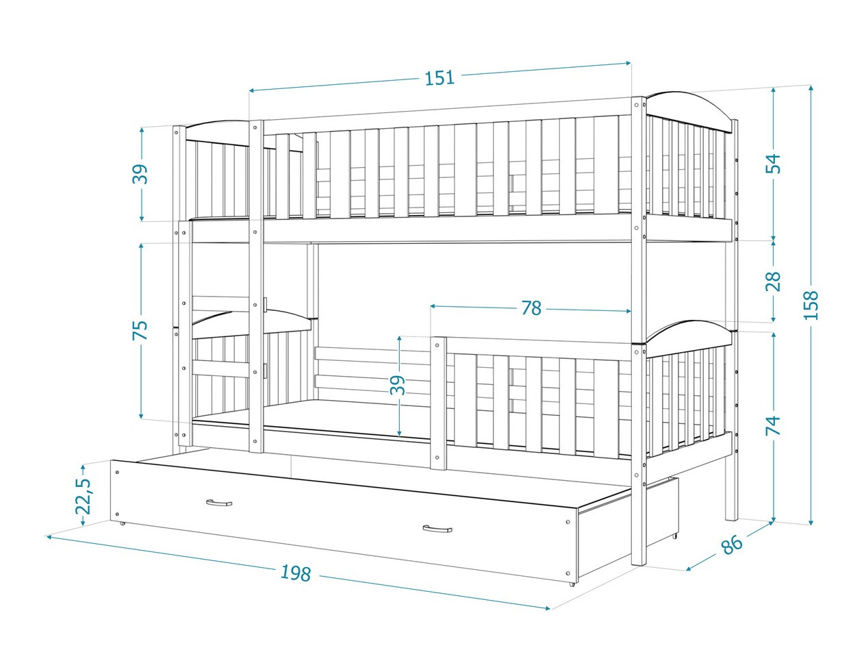 Dviaukštė lova Aurora 105 (Balta)