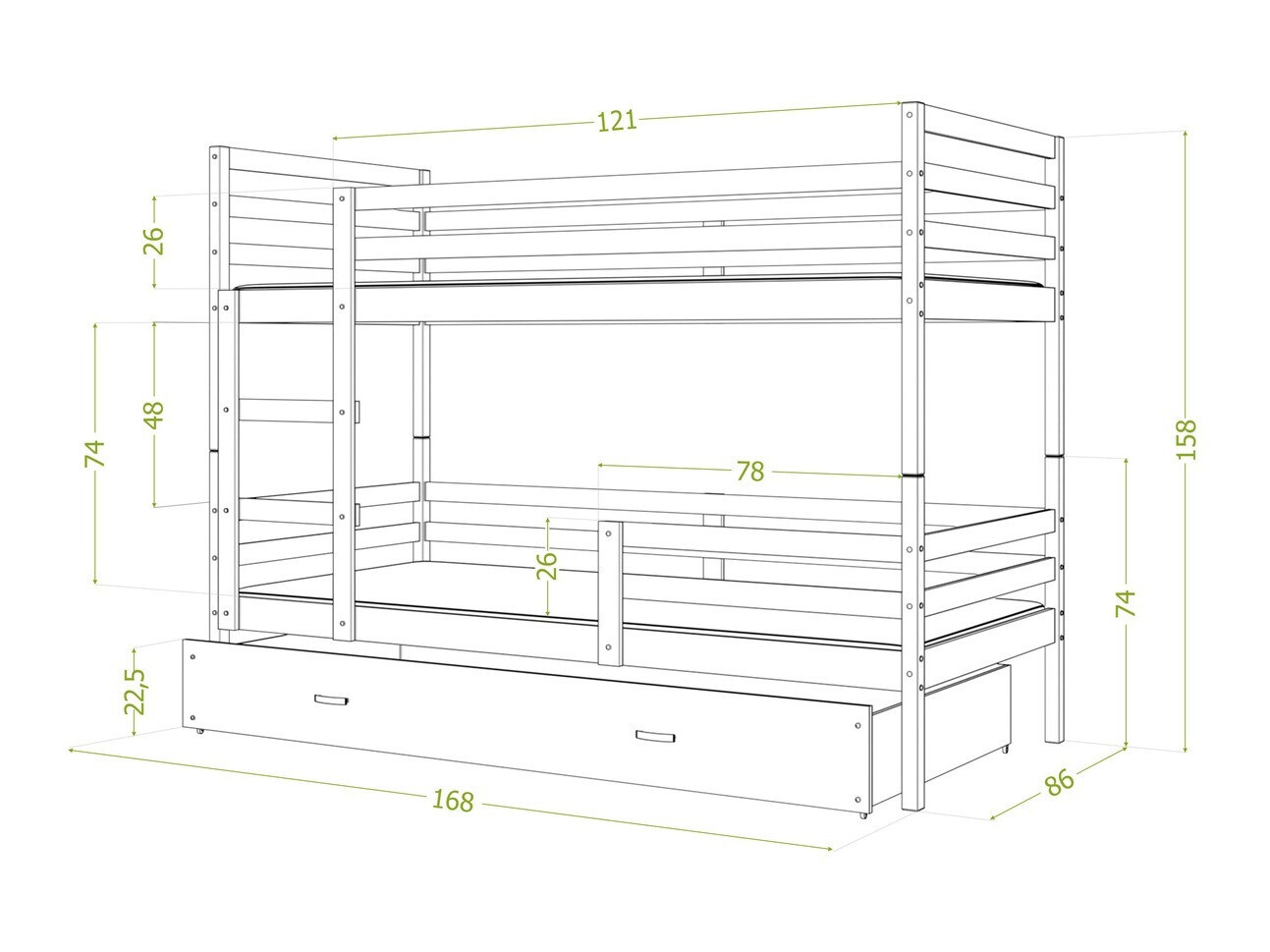 Dviaukštė lova Aurora 106 (Pilka)