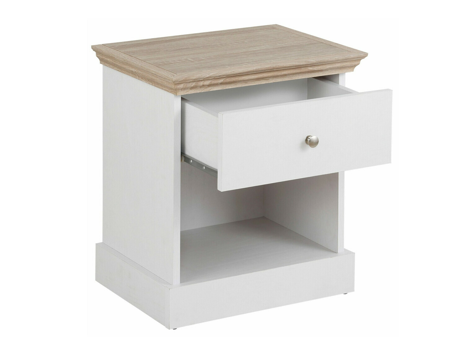 Naktinis staliukas Lirveri 111 (Balta + Šviesus ąžuolas)