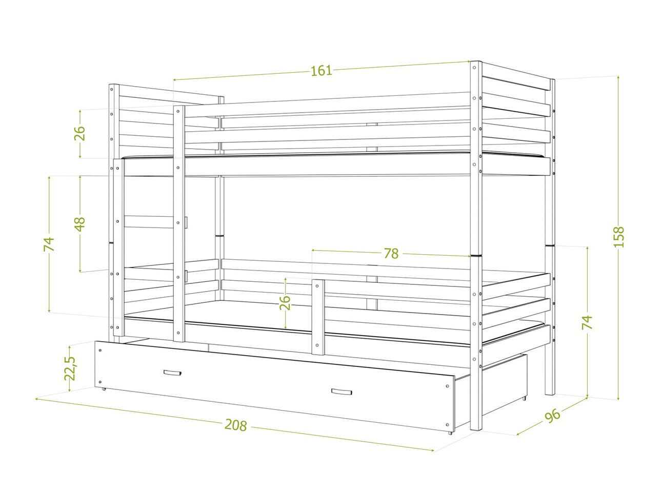 Dviaukštė lova Aurora 109 (Balta)