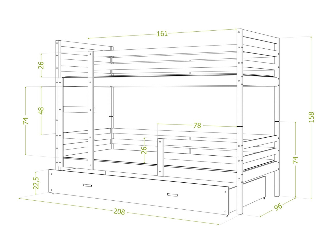 Dviaukštė lova Aurora 109 (Pilka)