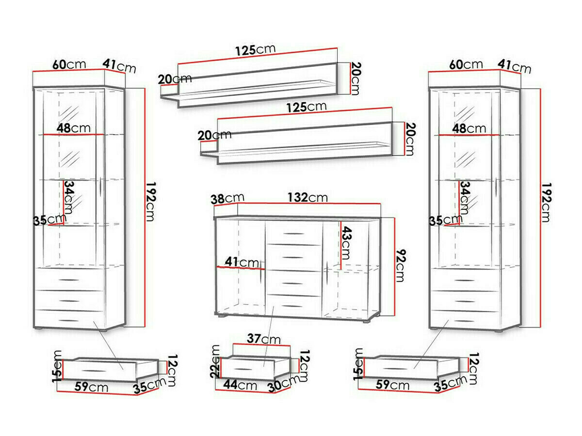 Svetainės komplektas Tornola 112 (Balta + Blizgi balta)