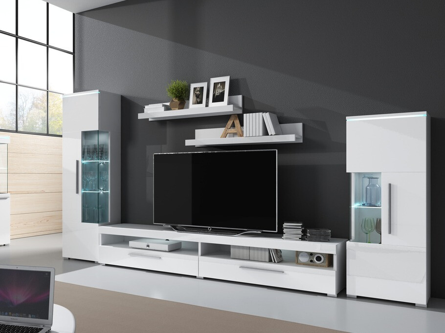 Pakabinamų lentynų komplektas Torvire 105 (Balta + Blizgi balta)