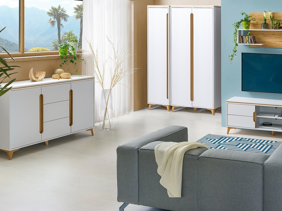 Komoda Ogden H103 (Balta + Šviesus medis)