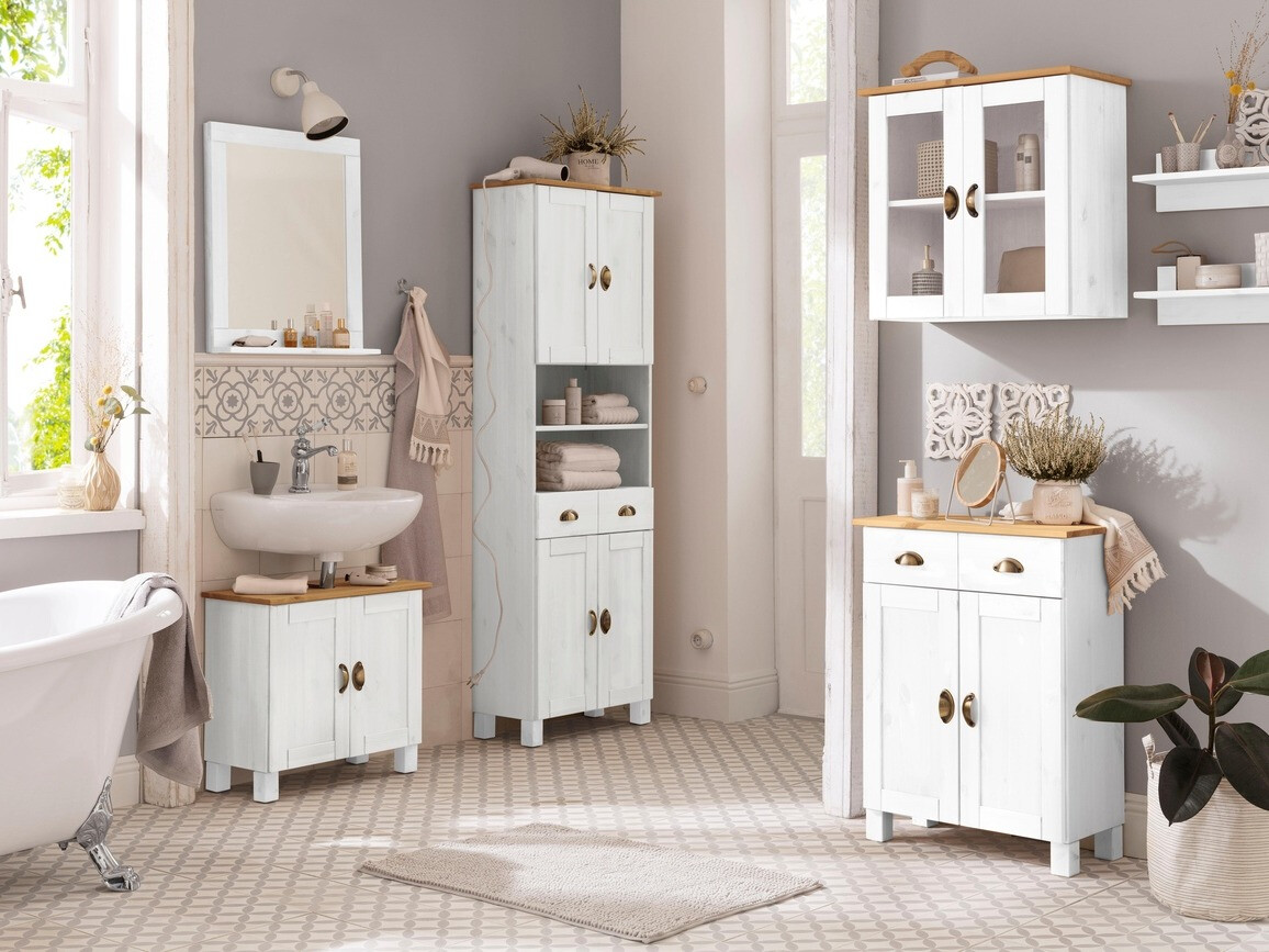 Pakabinama vonios spintelė Serelbu 102 (Balta + Šviesi ruda)