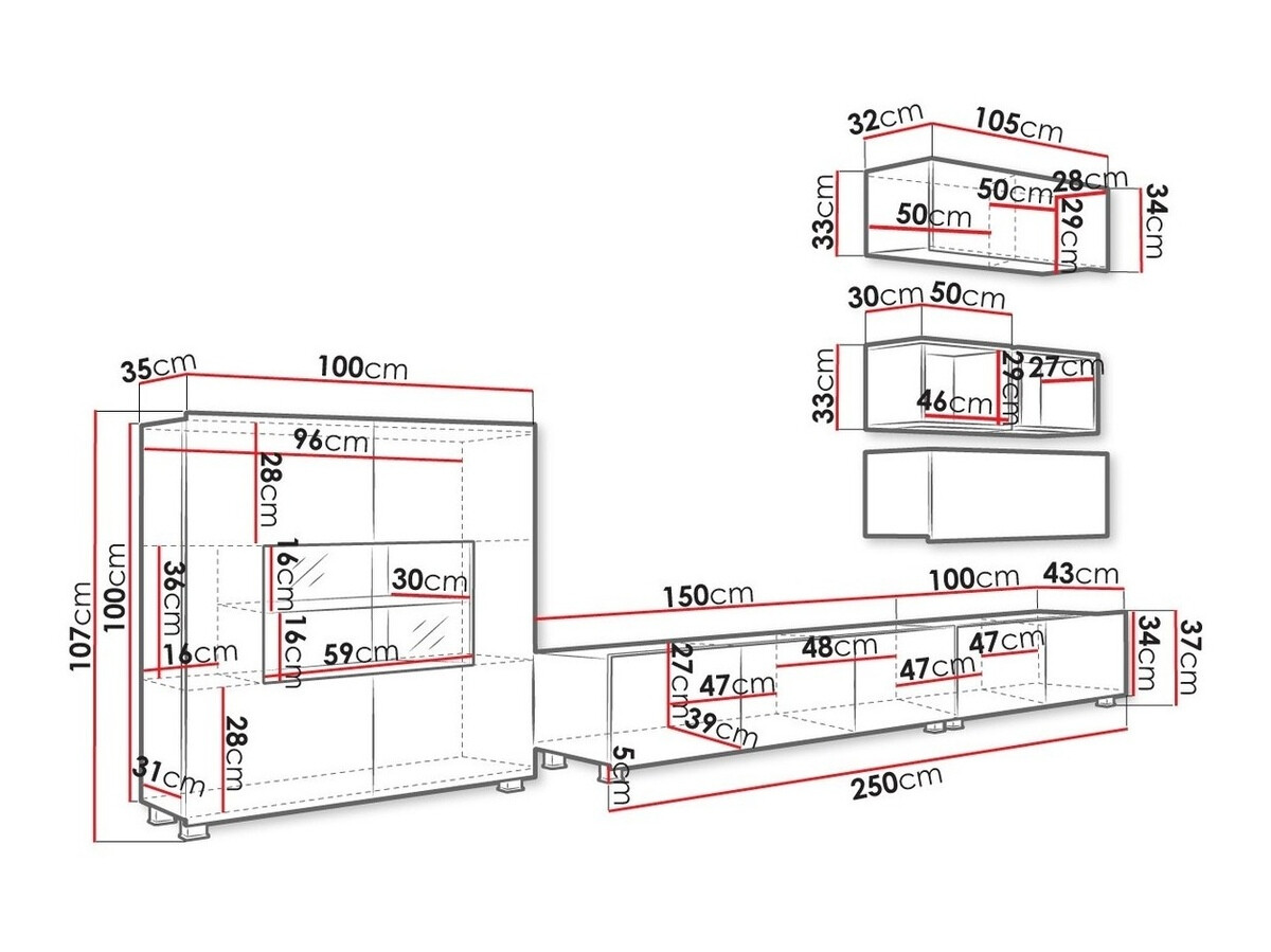 Svetainės komplektas Tivdalu 148 (Juoda + Blizgi juoda + Artisan ąžuolas)