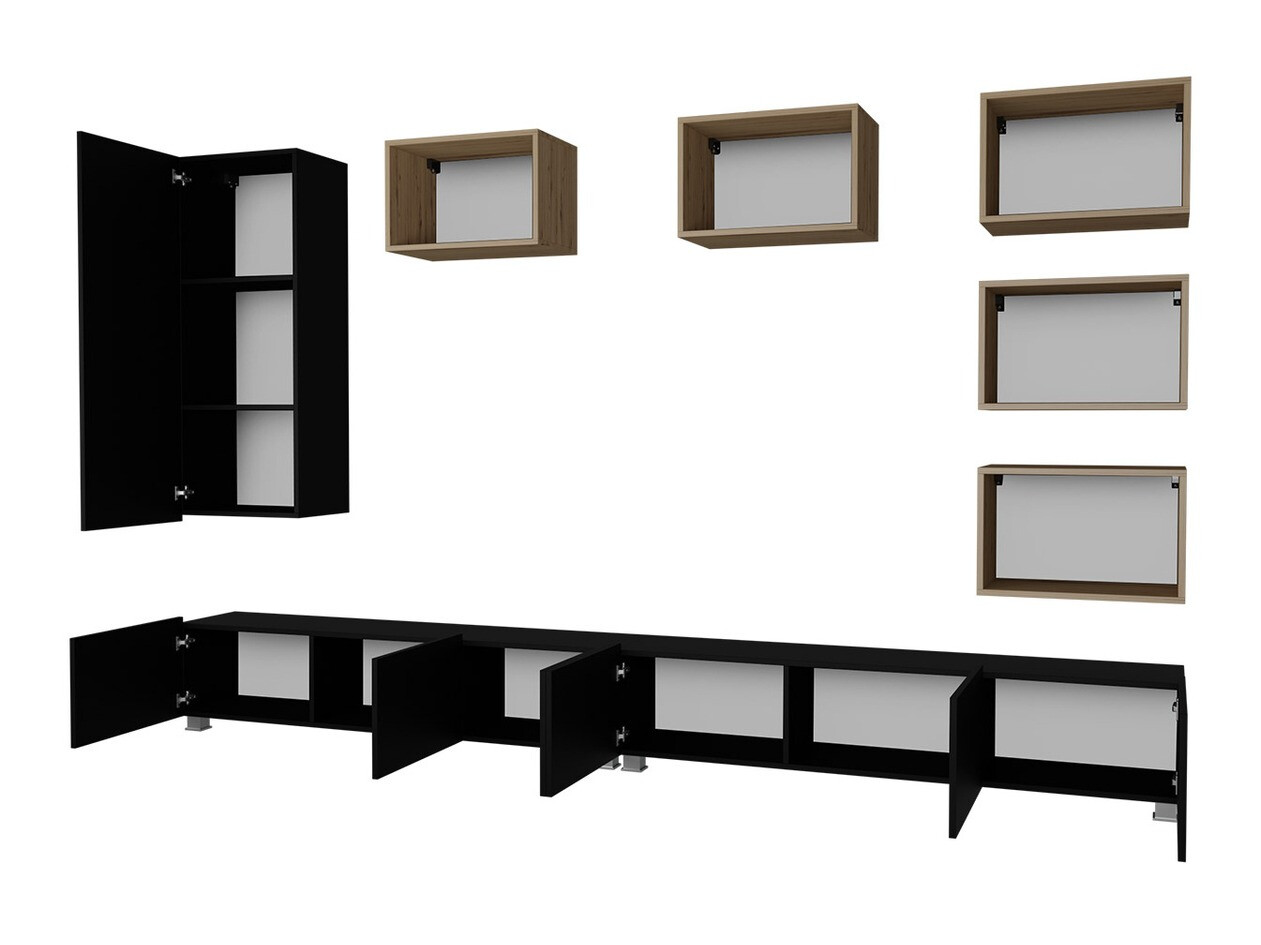 Svetainės komplektas Tivdalu 157 (Balta + Blizgi balta + Auksinis ąžuolas)