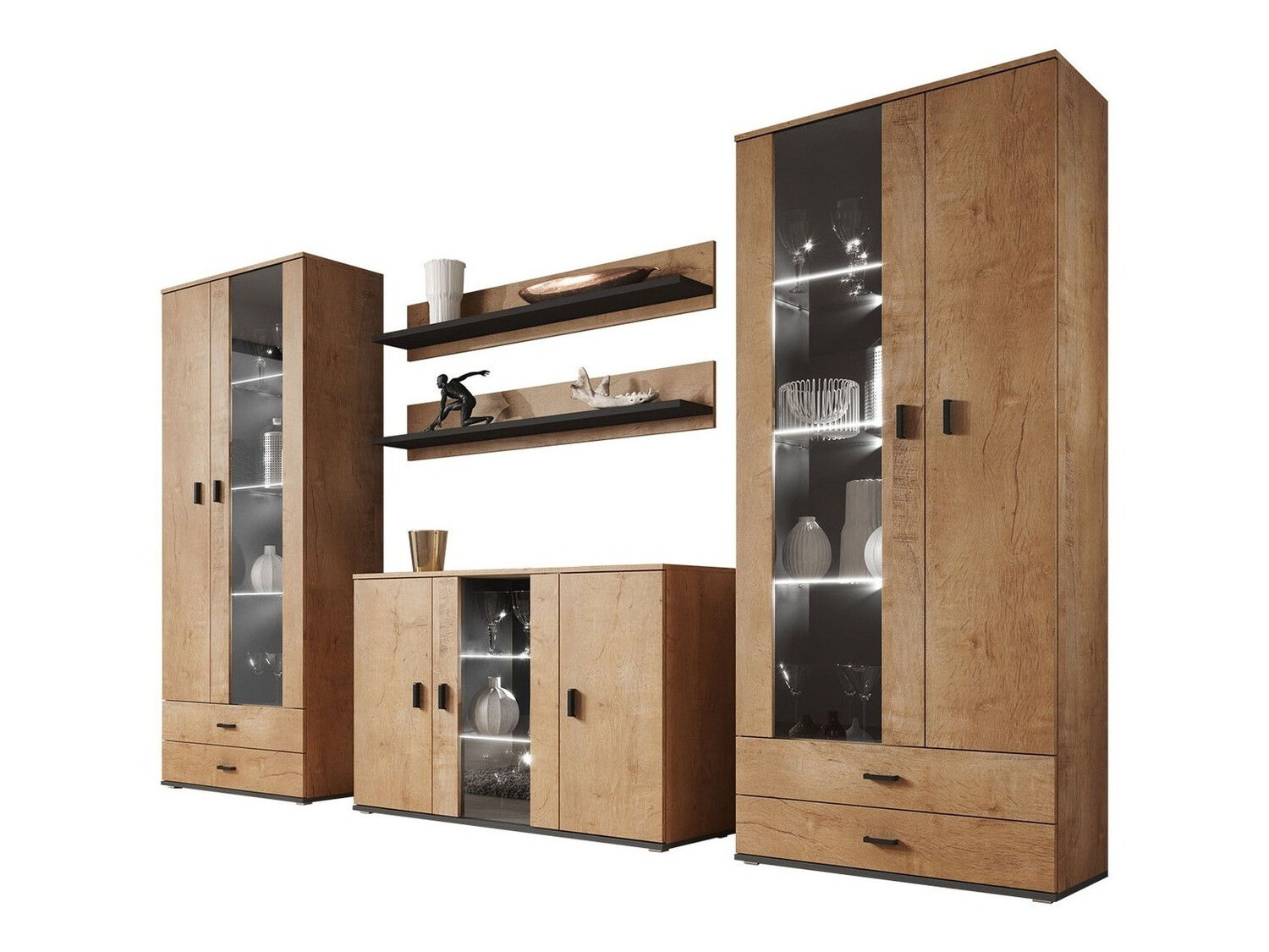 Svetainės komplektas Tornola 111 (Ąžuolas lefkas + Juoda)