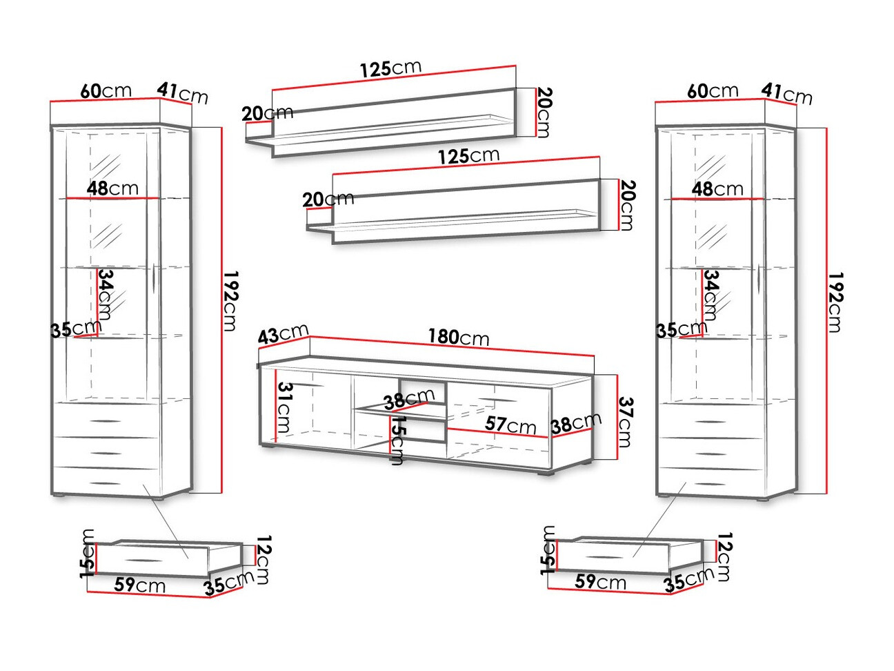Svetainės komplektas Tornola 109 (Balta + Blizgi balta)