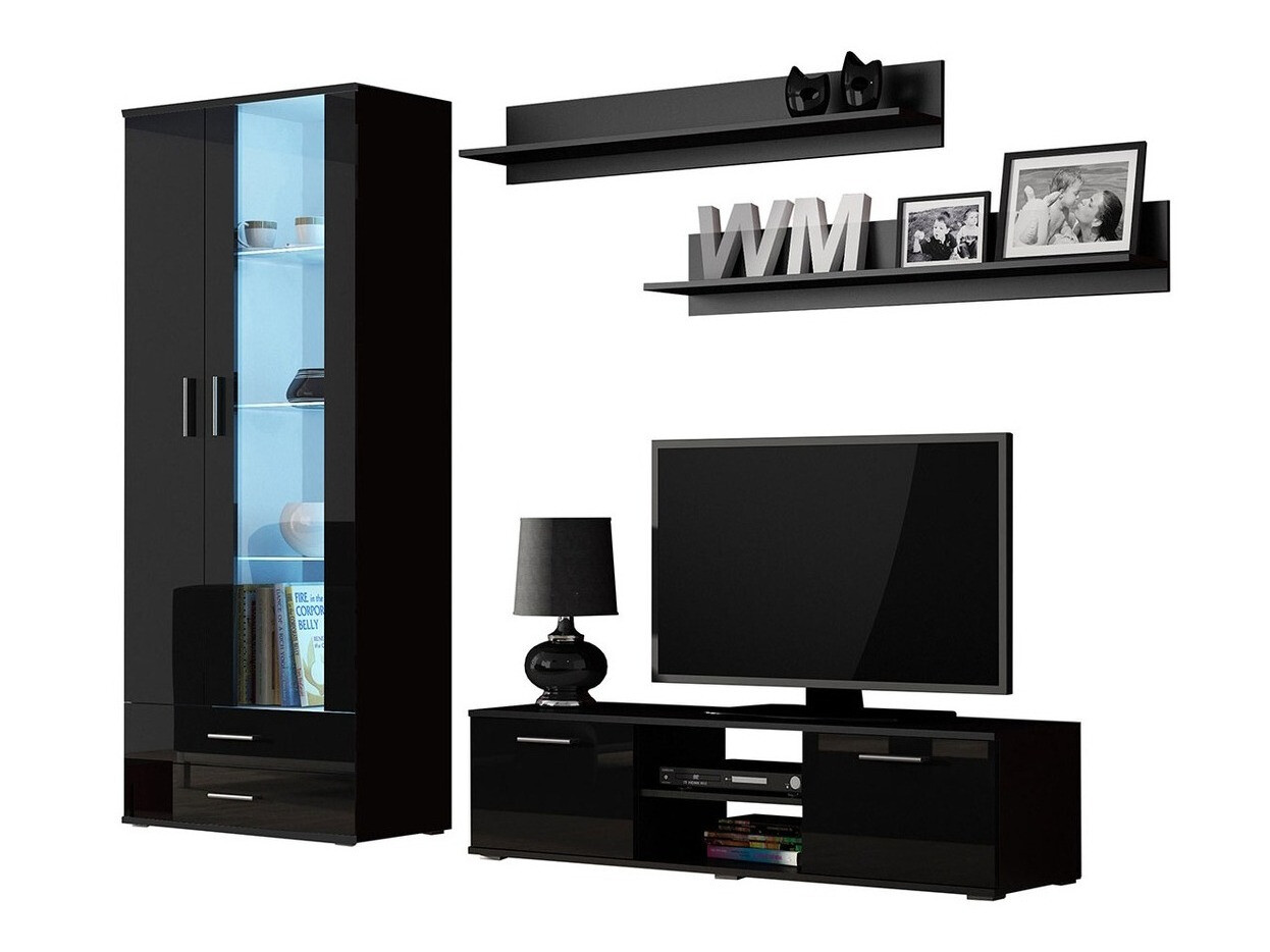 Svetainės komplektas Tornola 117 (Juoda + Blizgi juoda)