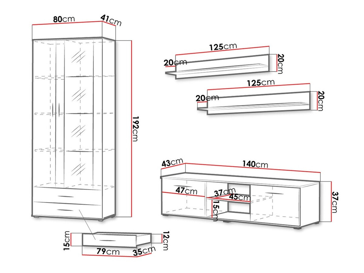 Svetainės komplektas Tornola 117 (Juoda + Blizgi juoda)