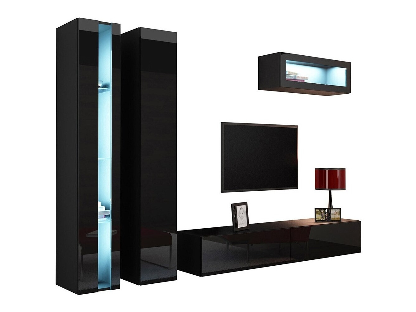 Svetainės komplektas Venenou 134 (Juoda + Blizgi juoda)