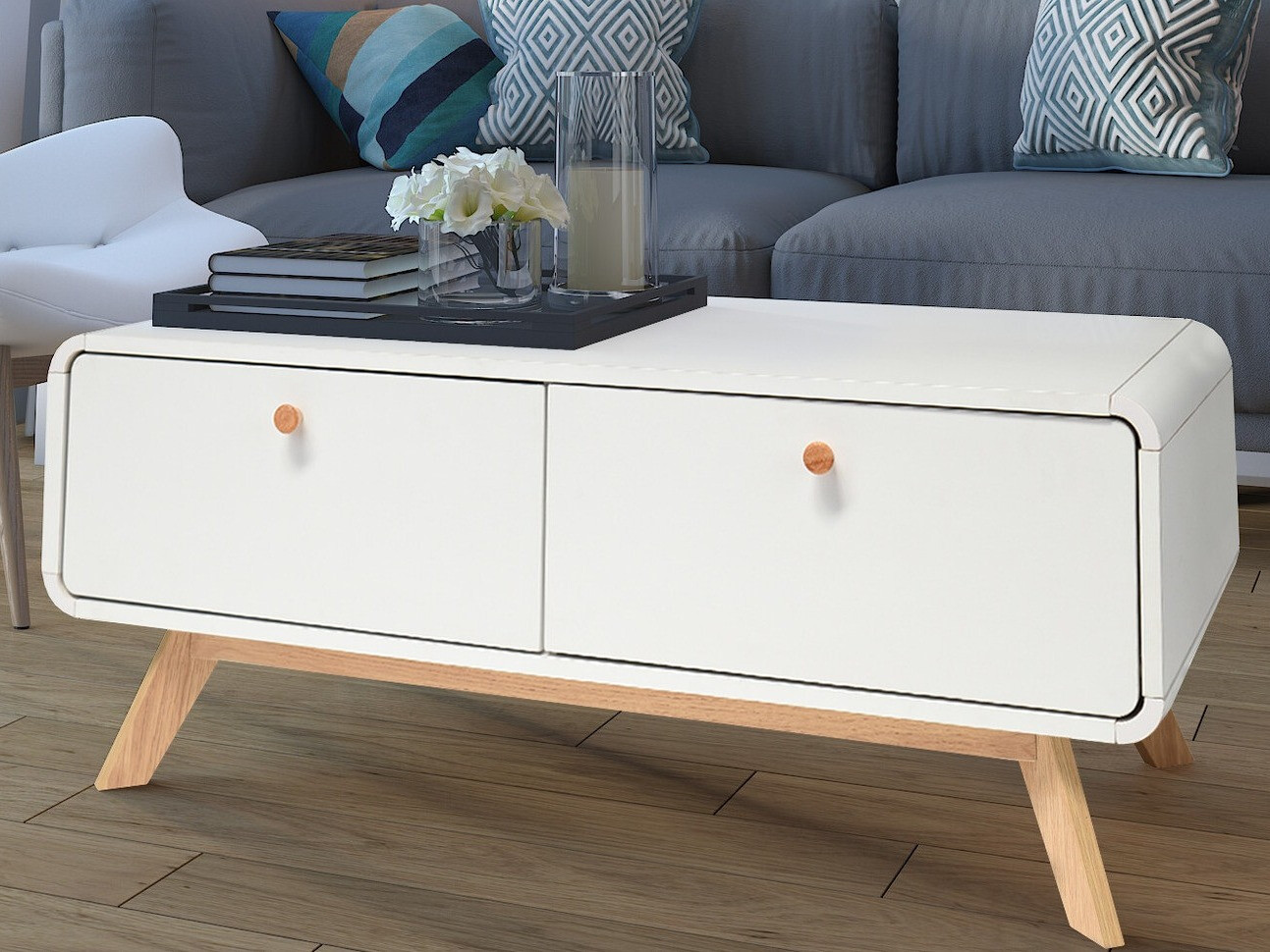 Žurnalinis staliukas Elbtena 100 (Balta + Ąžuolas)