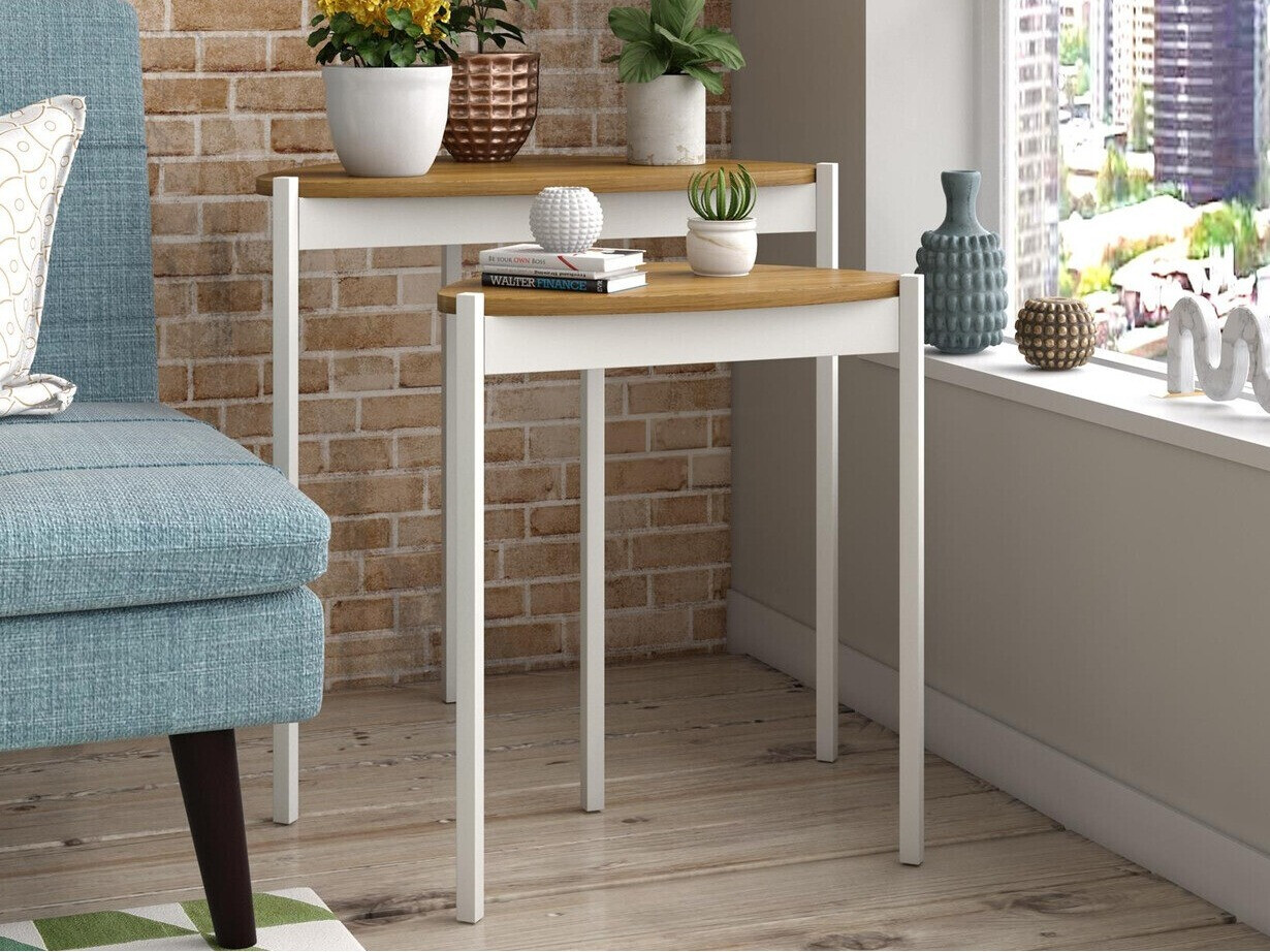 Šoninių staliukų komplektas Novogratz 154 (Balta + Graikinis riešutas)