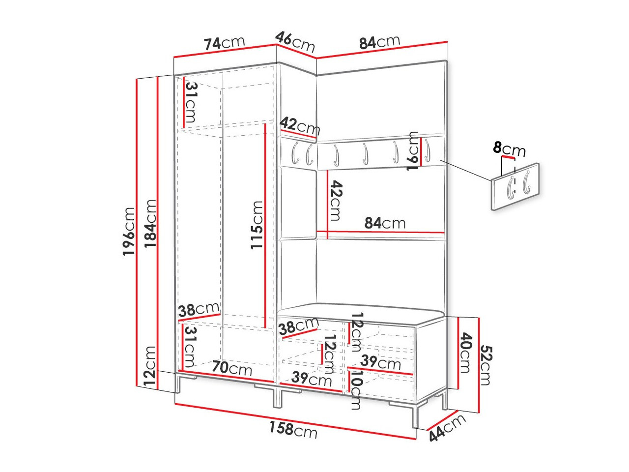 Prieškambario komplektas Nomal I (Juoda)