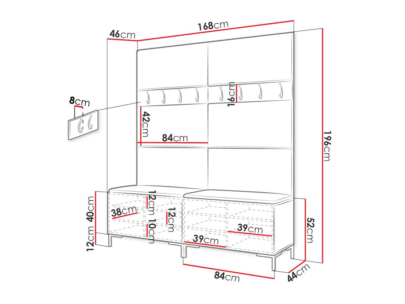 Prieškambario komplektas Tivsoa 101 (Balta)