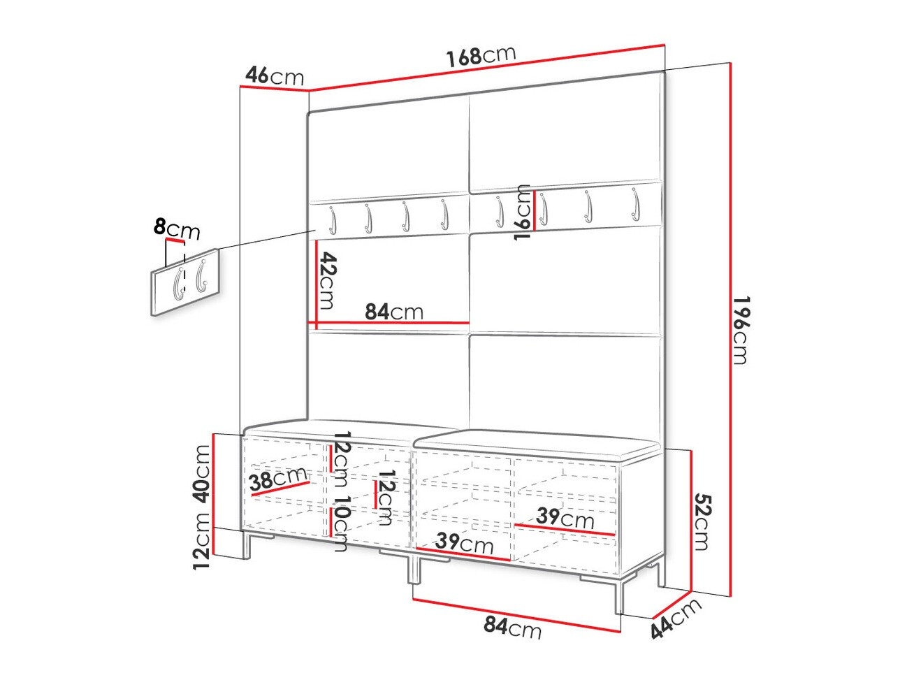 Prieškambario komplektas Tivsoa 101 (Balta)