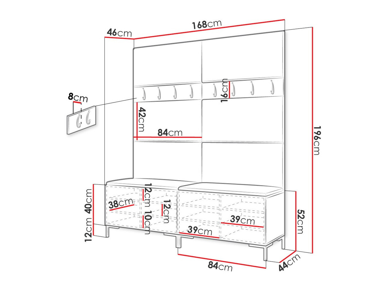 Prieškambario komplektas Tivsoa 101 (Balta)