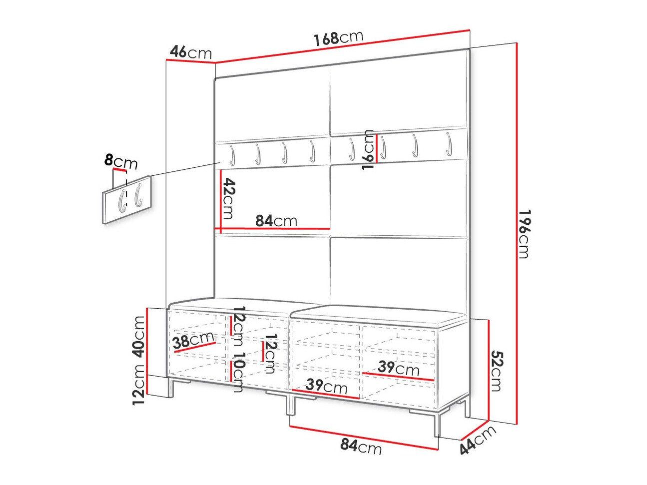 Prieškambario komplektas Tivsoa 101 (Juoda)