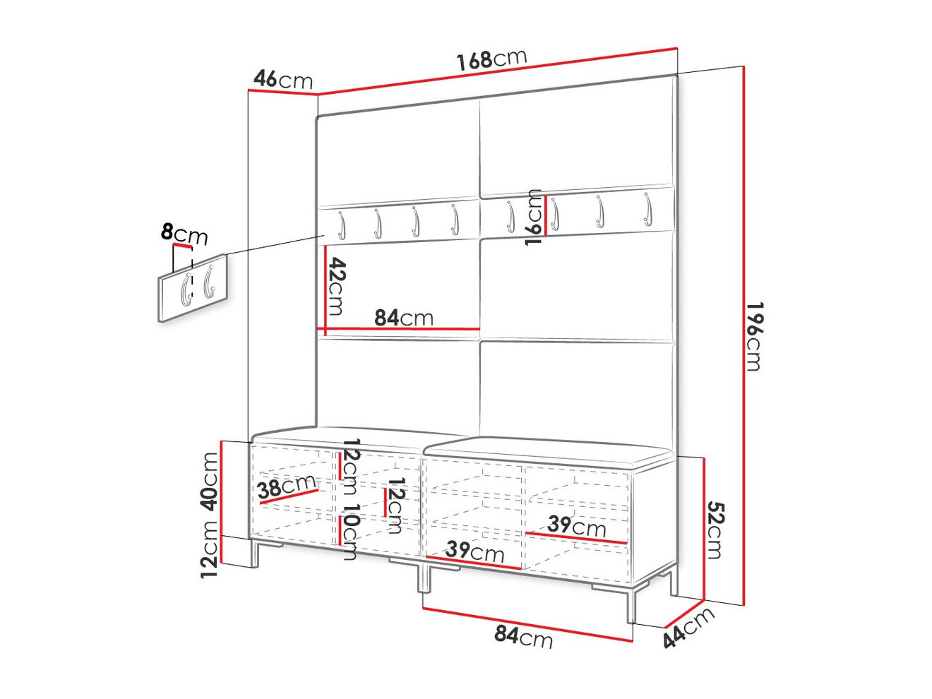 Prieškambario komplektas Tivsoa 101 (Balta)